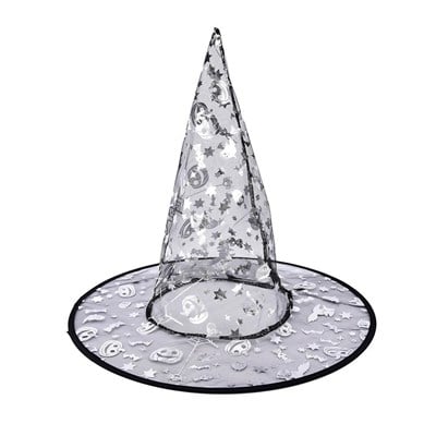 Cadı Şapkası Halloween desenli GümüşŞapkalarKostümPartim ★ Cadı Şapkası Örümcek ağ desenli Gümüş / Şapkalar