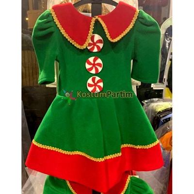 Elf Kostümü Kız Çocuk Lüks Polar Yılbaşı Kıyafeti