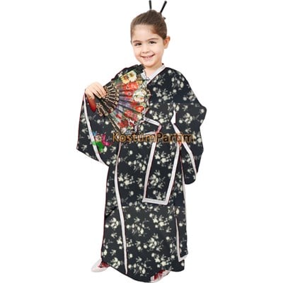 Japonya Kimono Kostümü Kız Çocuk Kıyafeti Siyah