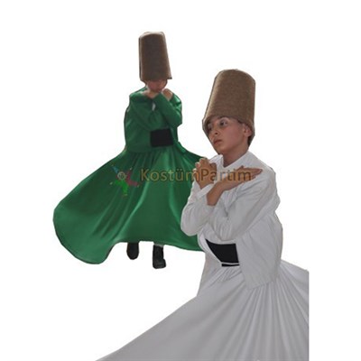 Semazen Kostümü Yeşil Çocuk Mevlevi Kıyafeti